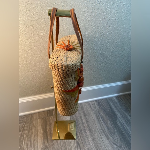 Vintage Woven Wicker Rattan Straw Satchel Handbag Tote Basket Bag Boho Med. Size - Picture 4 of 13